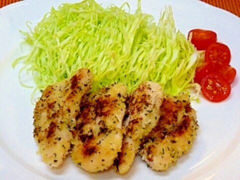 塩麹で♪　鶏ささみのバジルパン粉焼き